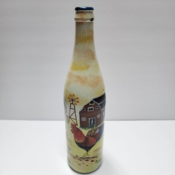 Vintage Hand Painted Wine Bottle with Rooster - Picture 1 of 7